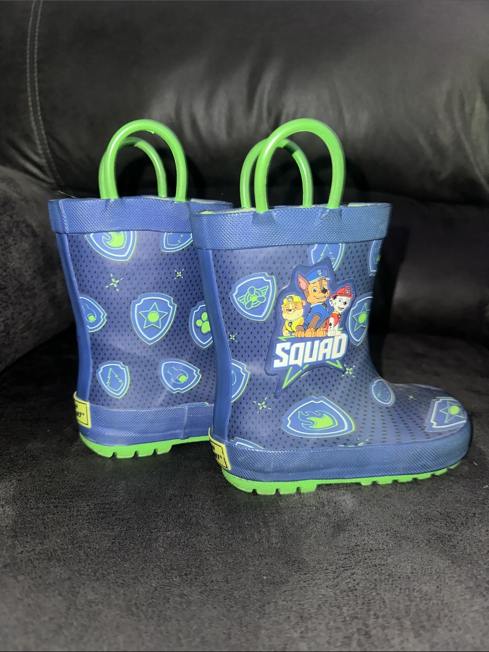 Paw Patrol Blue and Green Kids Rain Boots with Squad Graphic size 7